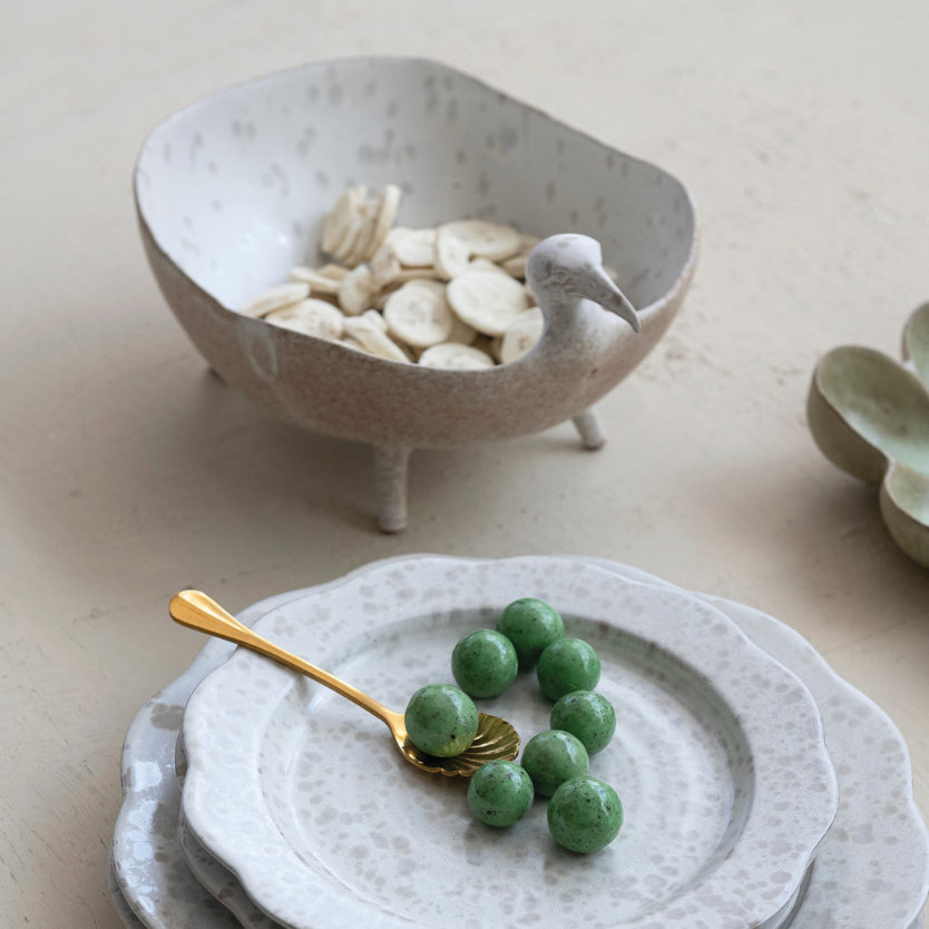White Speckled Stoneware Footed Bird Shaped Bowl