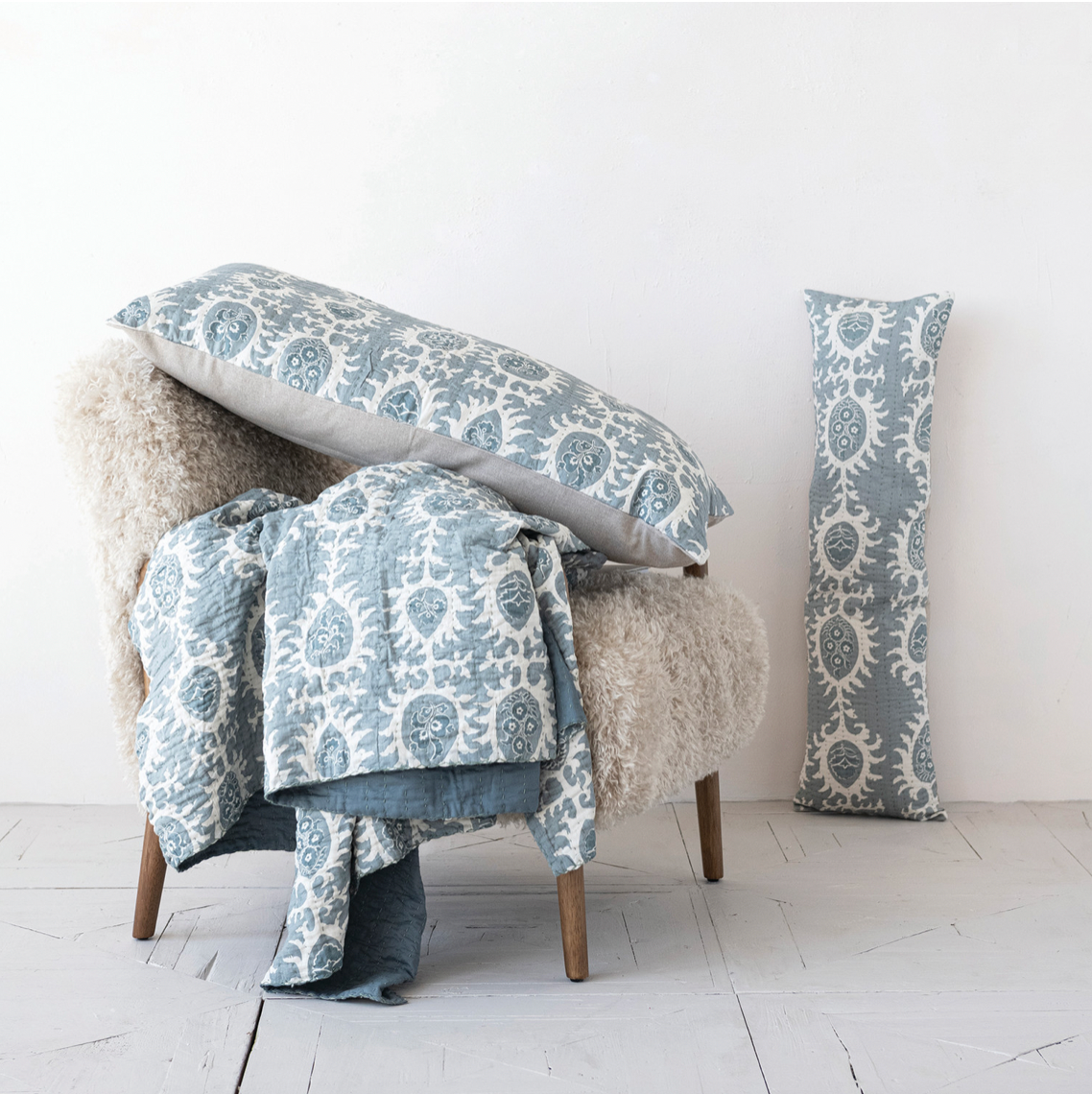 Blue Kantha Stiched Bed Set