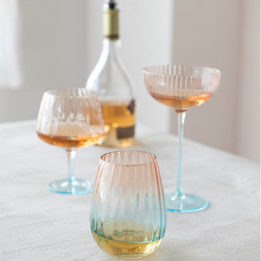 Two-Tone Stemmed Fluted Wine Glass, Blush Color & Blue
