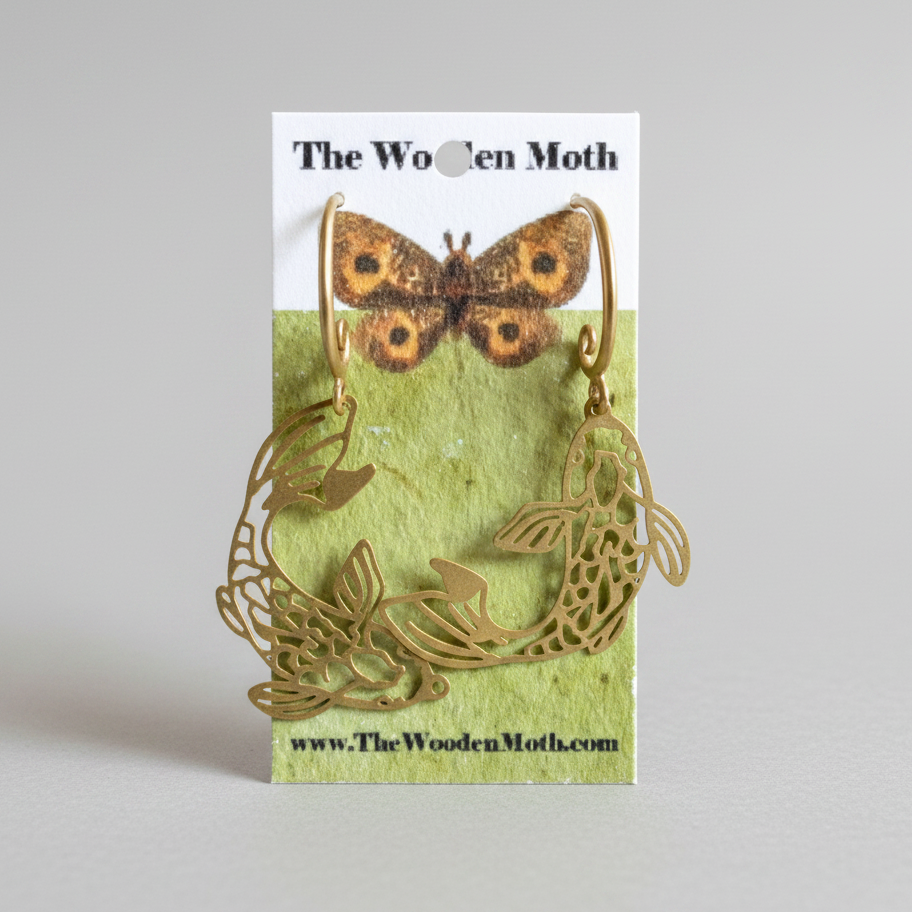 The Wooden Moth Brass Earrings Koi