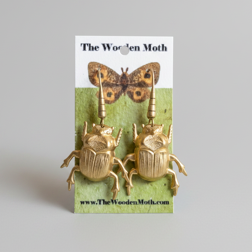 The Wooden Moth Brass Earrings Beetle