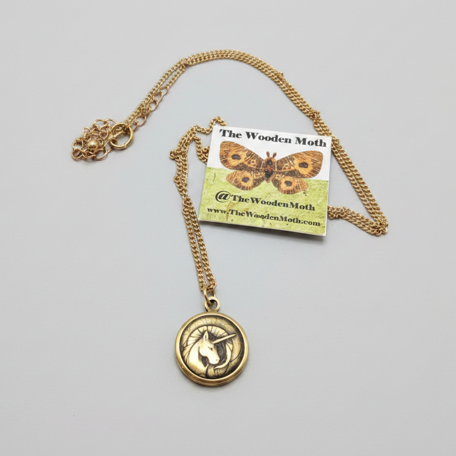 Engraved Brass Locket W/Chain 13mm Unicorn