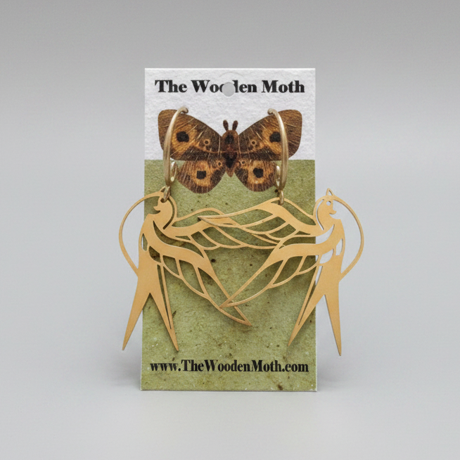 The Wooden Moth Brass Earrings Gold Swallow Old School Tattoo
