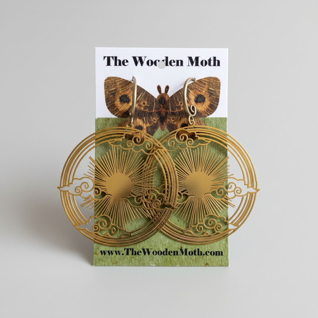 The Wooden Moth Brass Earrings Cloud Scene