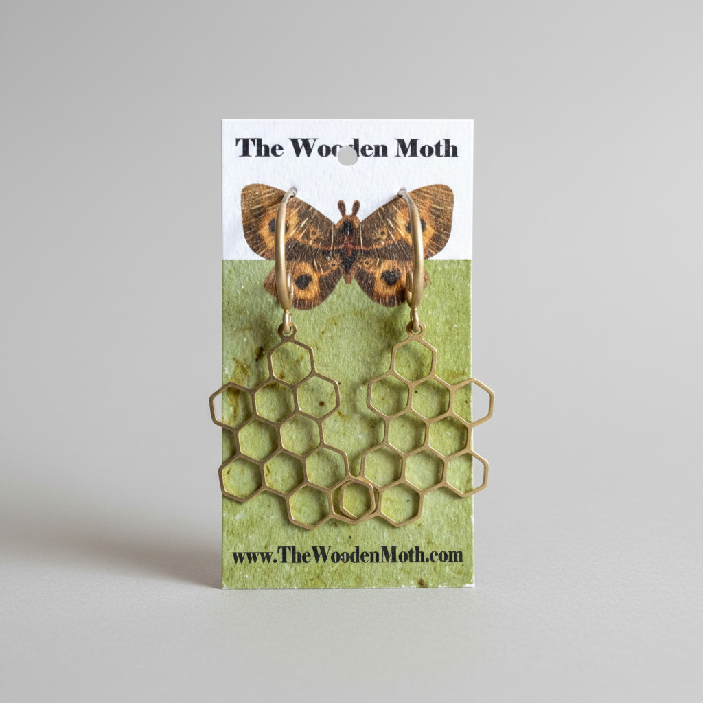 The Wooden Moth Brass Earrings Honeycomb