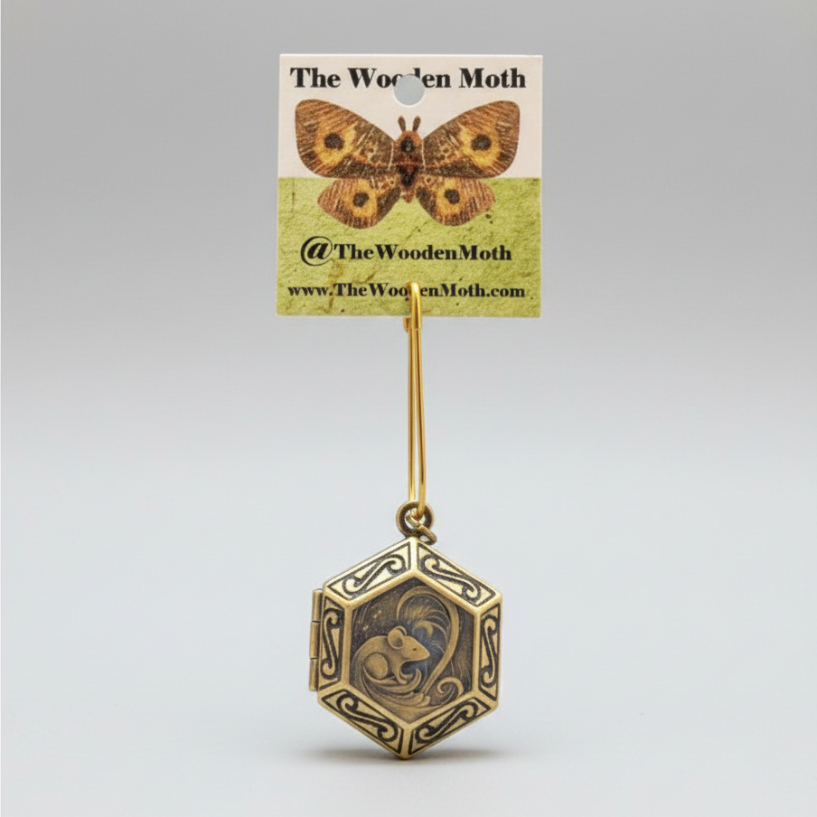 Engraved Brass Locket No Chain Hex Mouse