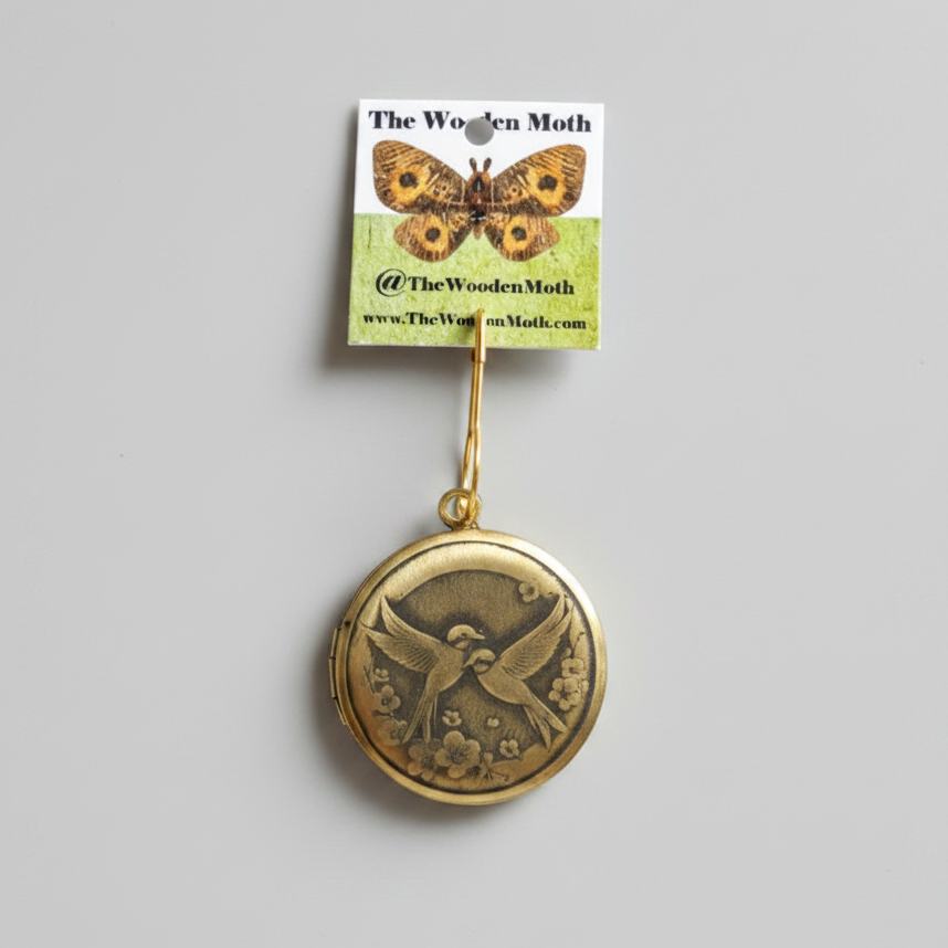 Engraved Brass Locket No Chain 27mm Swallows