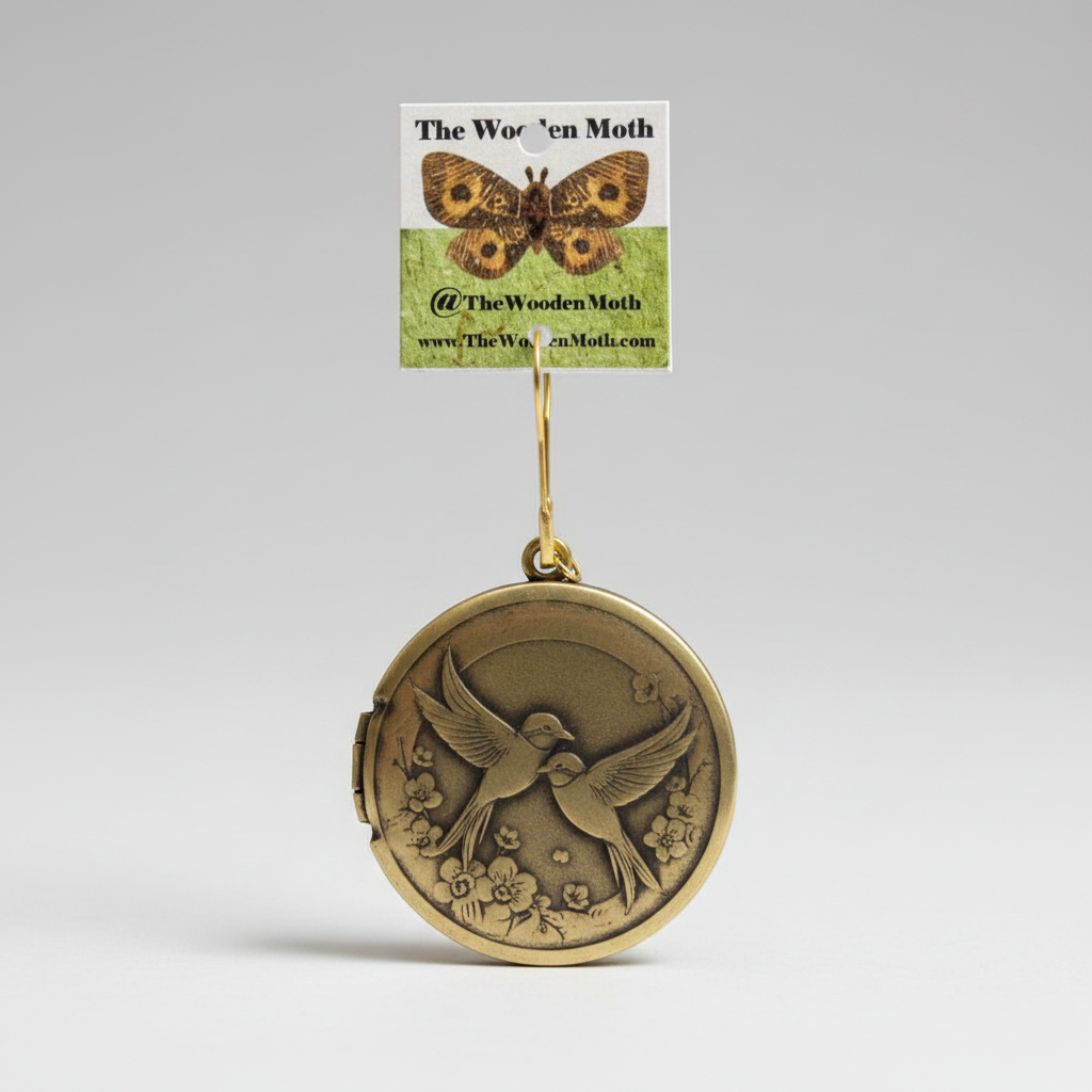 Engraved Brass Locket No Chain 32mm Swallows