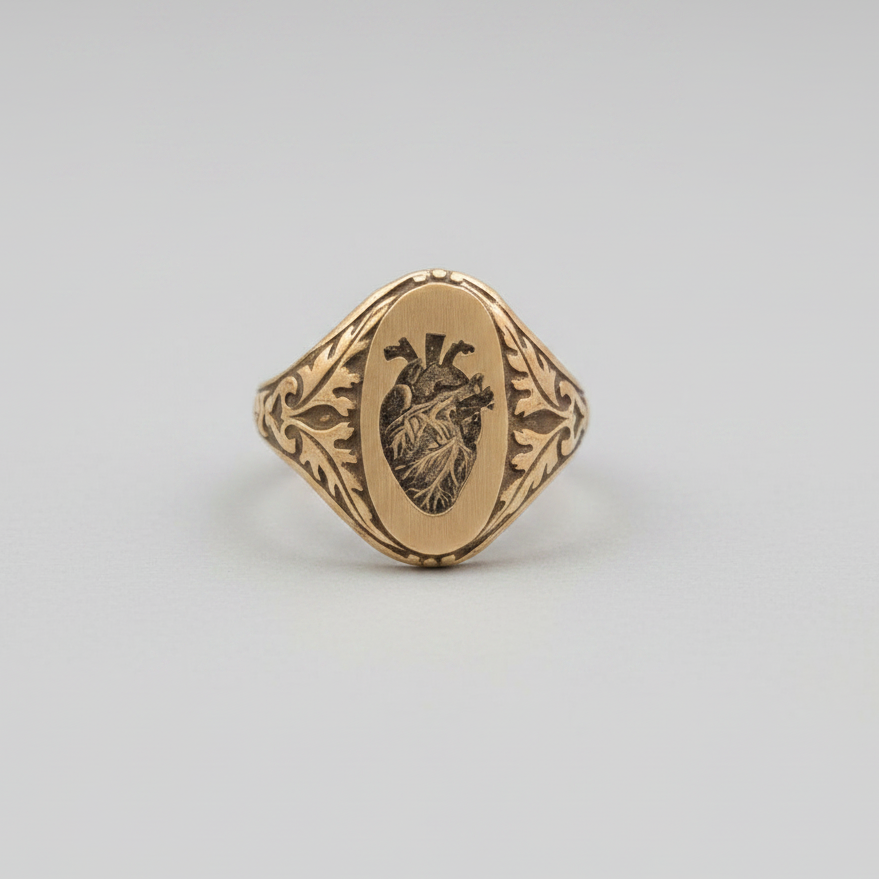 Ring Small Oval With Scrollwork and Heart