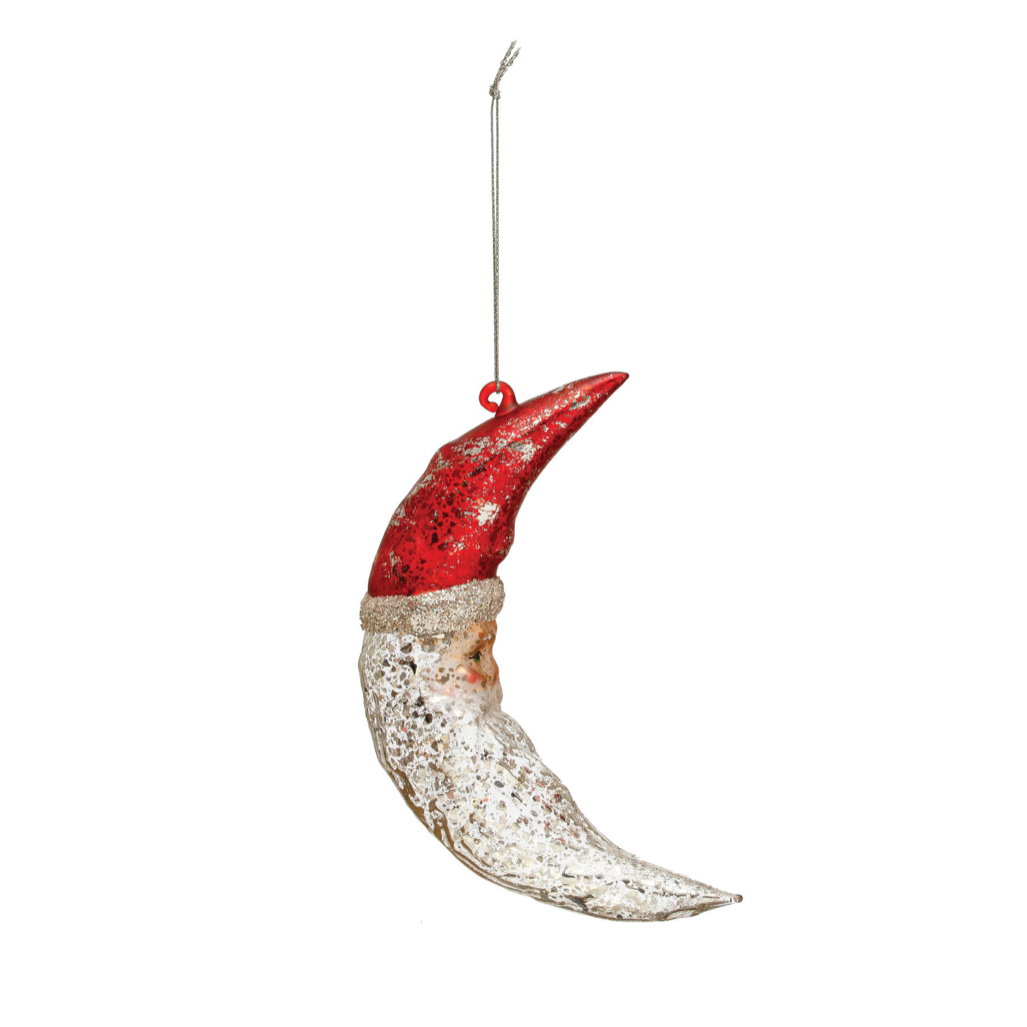 Hand-Painted Mercury Glass Santa Moon Ornament