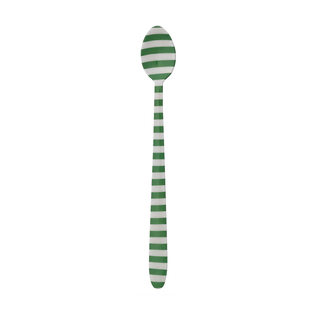 Merry Stripes Enameled Cocktail Spoon -Green with white Stripes