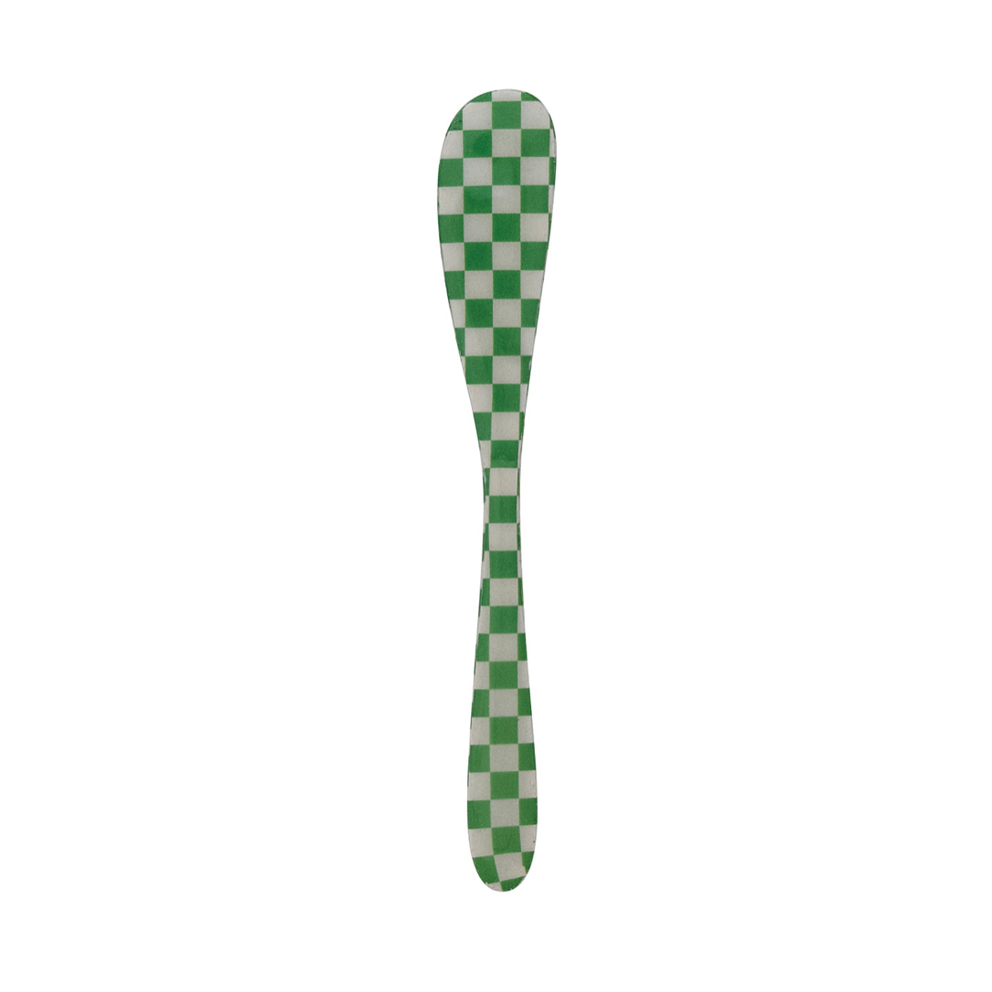 Enameled Stainless Steel Canape Knife with green Check Pattern