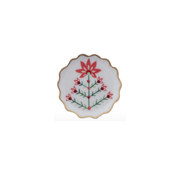 Scalloped Holiday Botanical Enamel Tray- 4" Round