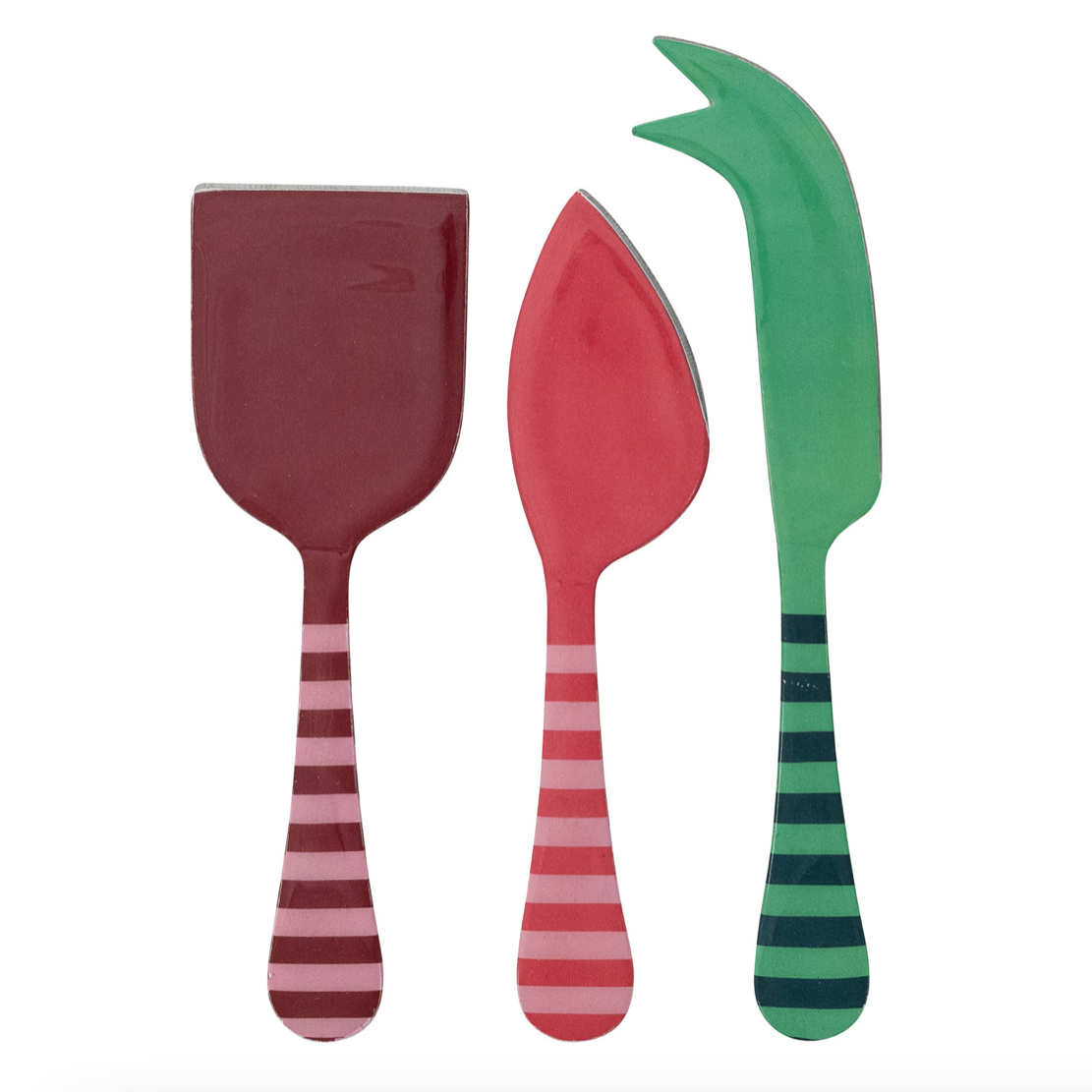 Enameled Stainless Steel Cheese Knives with Striped Handles - Set of 3