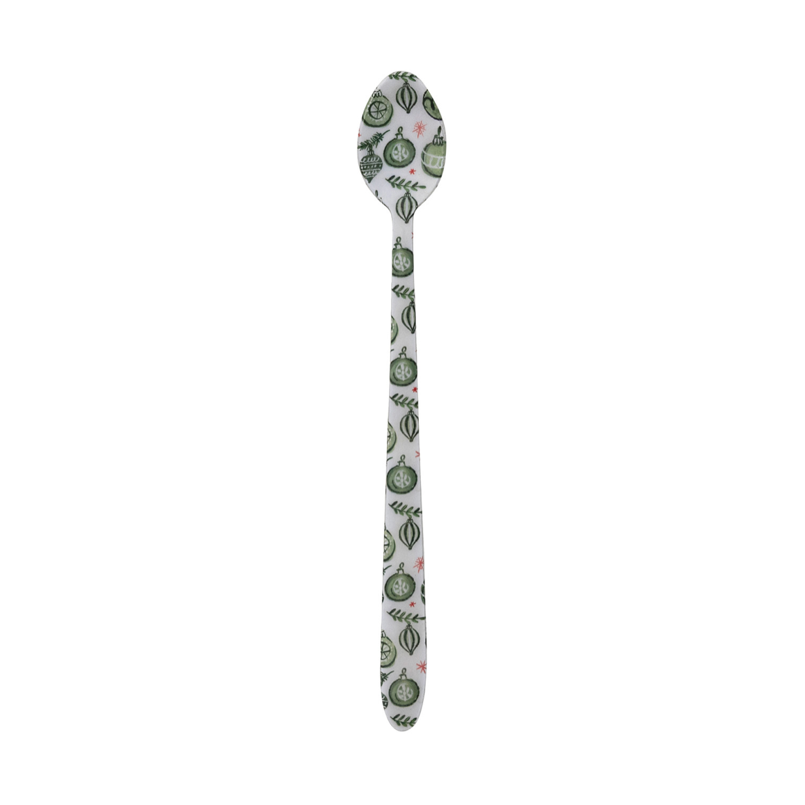 Holiday Patterned Enameled Stainless Steel Cocktail Spoon - green ornaments