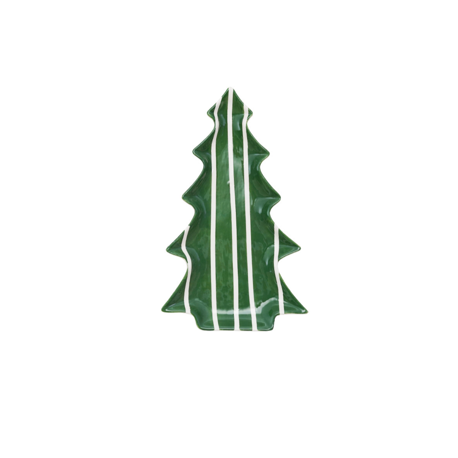 Hand-Painted Holiday Tree Plate - Green With Stripes
