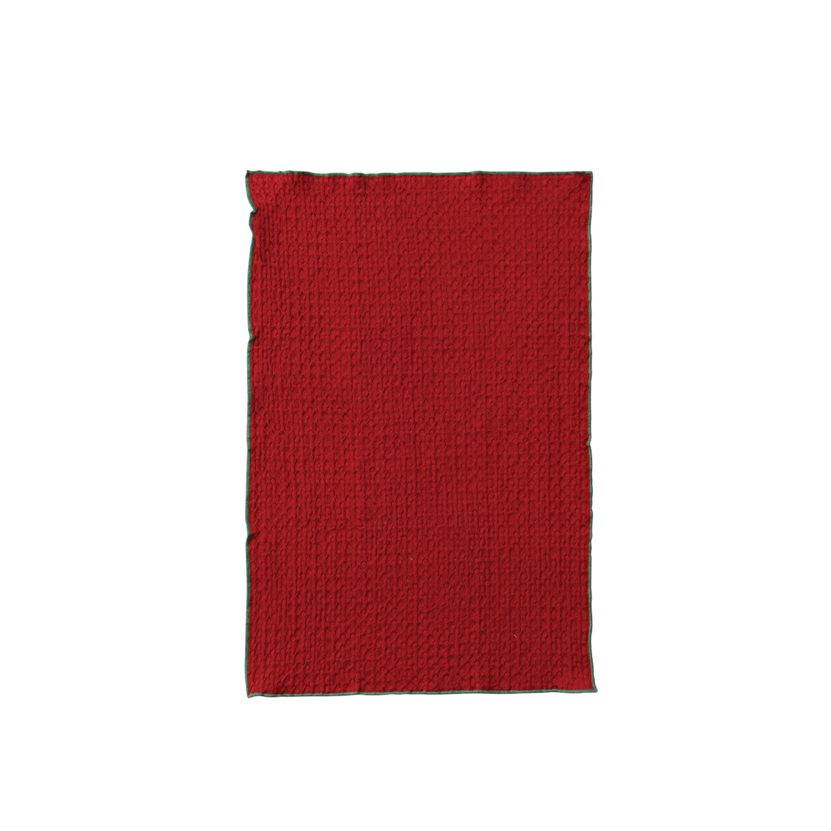 Holiday Edging Cotton Waffle Tea Towel - red