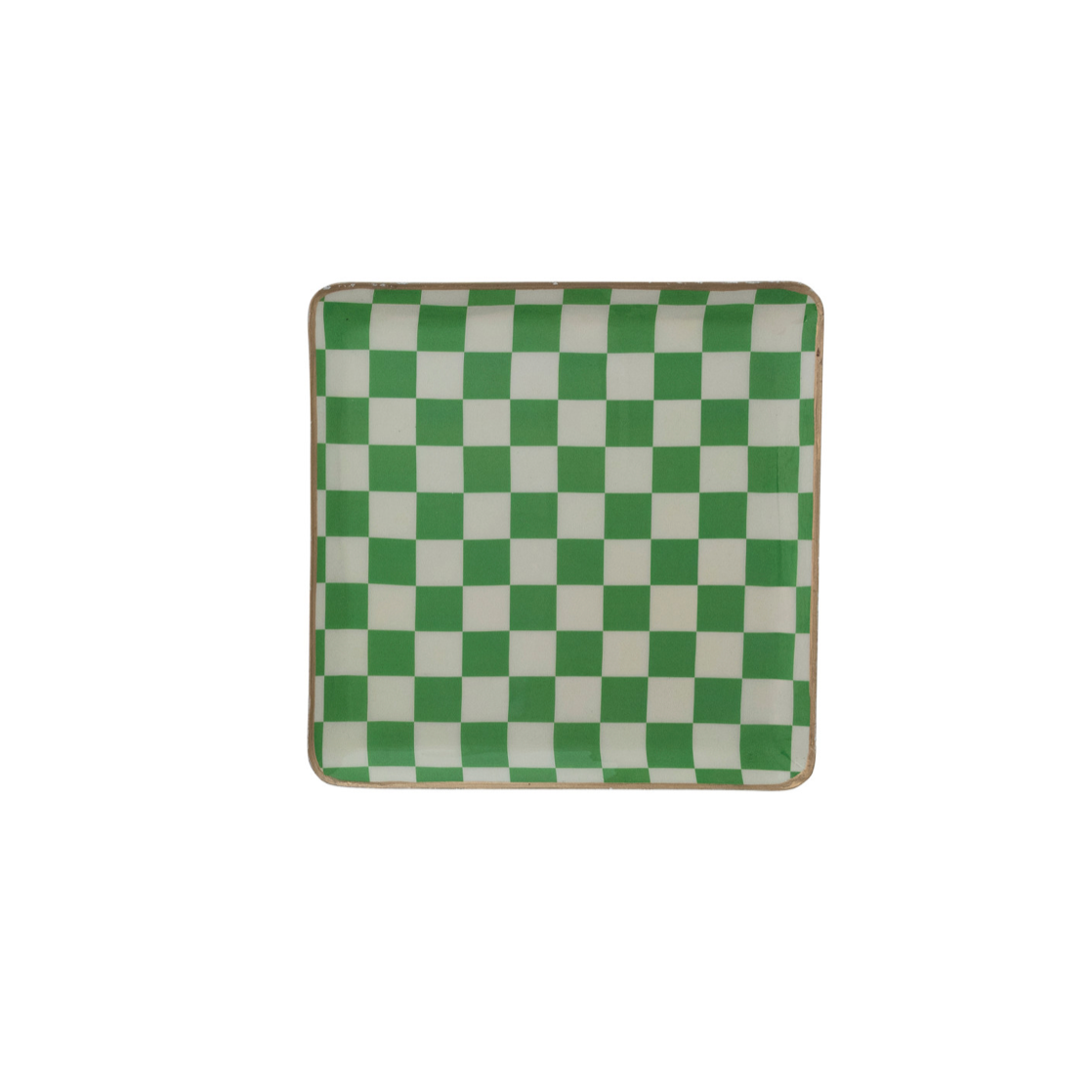 Green Check Enameled Metal Tray