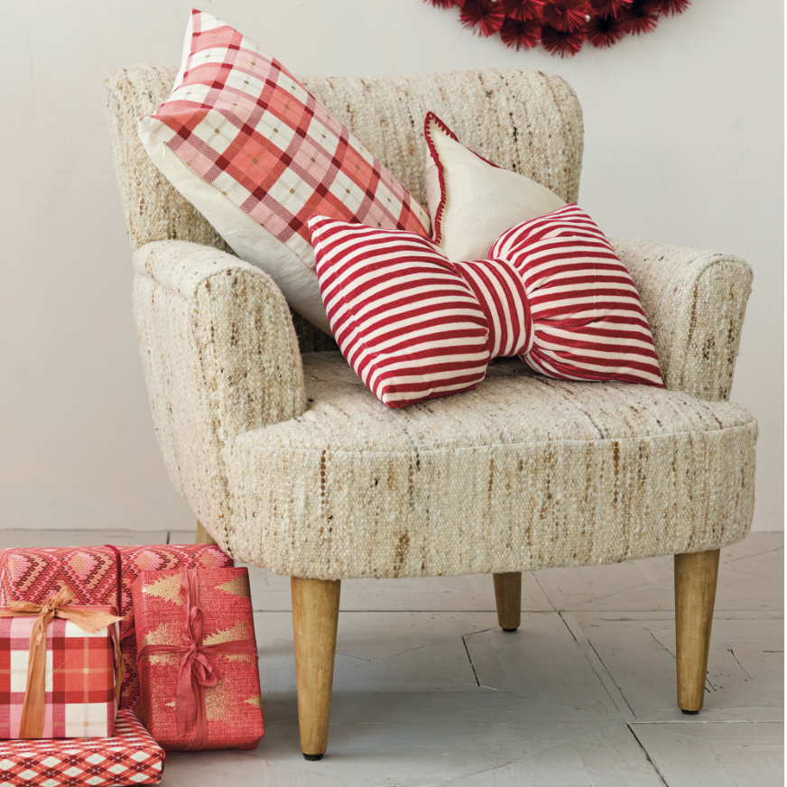 Velvet Striped Bow Lumbar Pillow