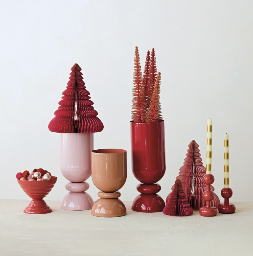 Enameled Metal Footed Vase - Pink