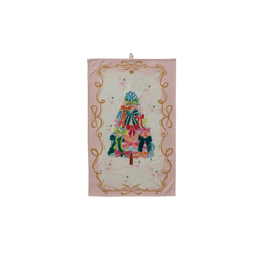 Cotton & Linen Printed Tea Towel - Christmas tree