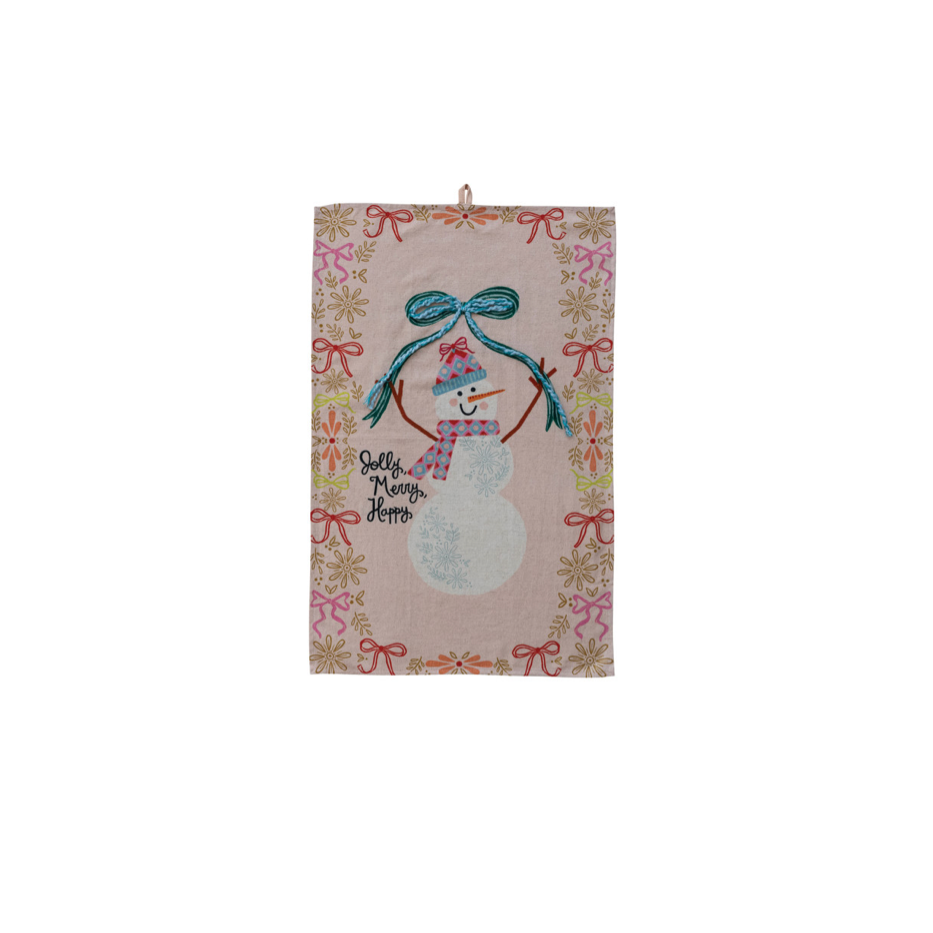 Cotton & Linen Printed Tea Towel - snowman