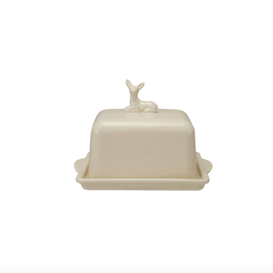 Stoneware Butter Dish with Deer