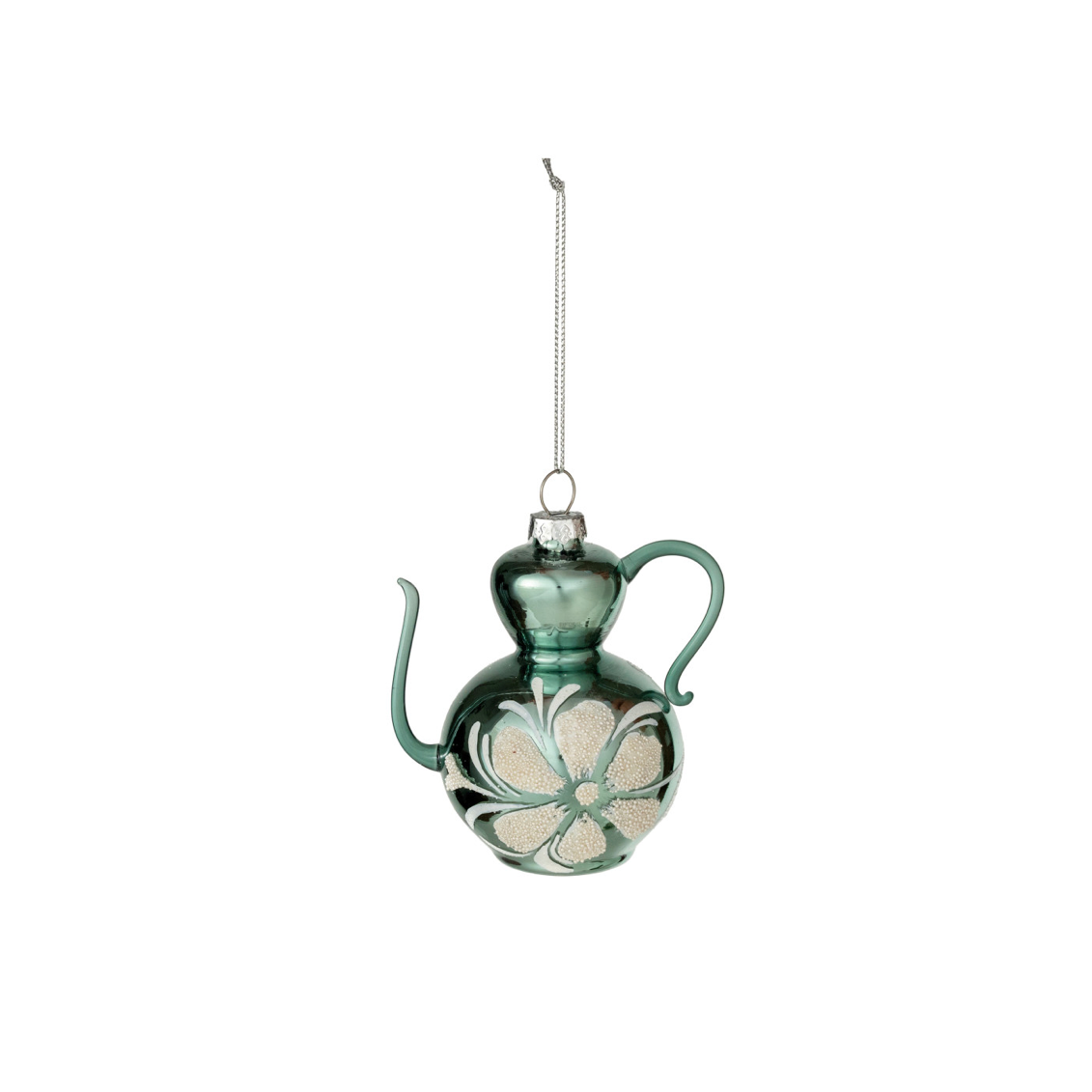 Blue Hand-Painted Glass Teapot Ornament with Flower - 2 Styles