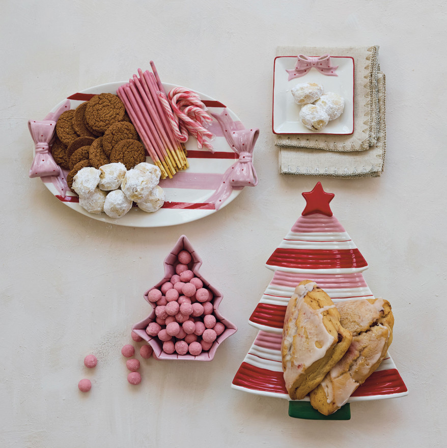 Pink Bow Striped Stoneware Platter with other stoneware products