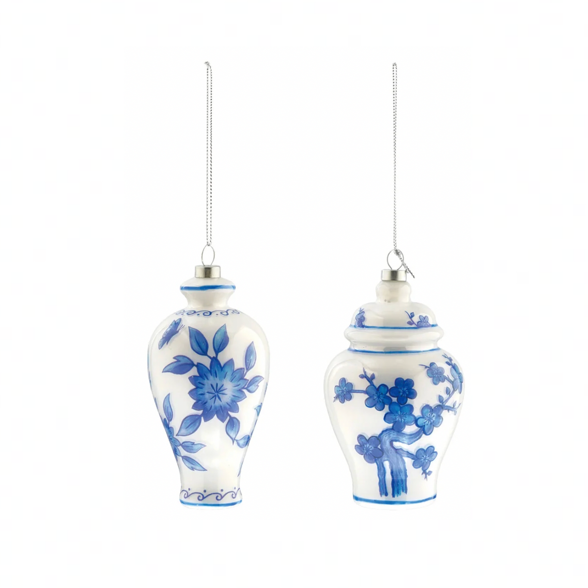 White & Blue Glass Ginger Jar/Cachepot Ornament - 2 Styles
