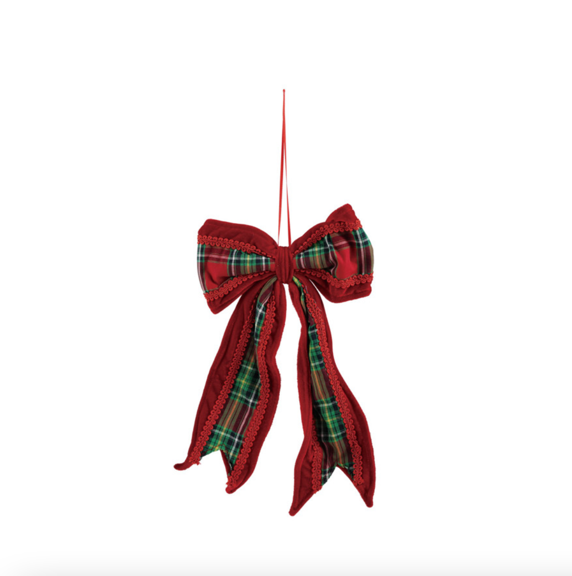 Oversized Fabric & Velvet Bow Ornament with Plaid Pattern