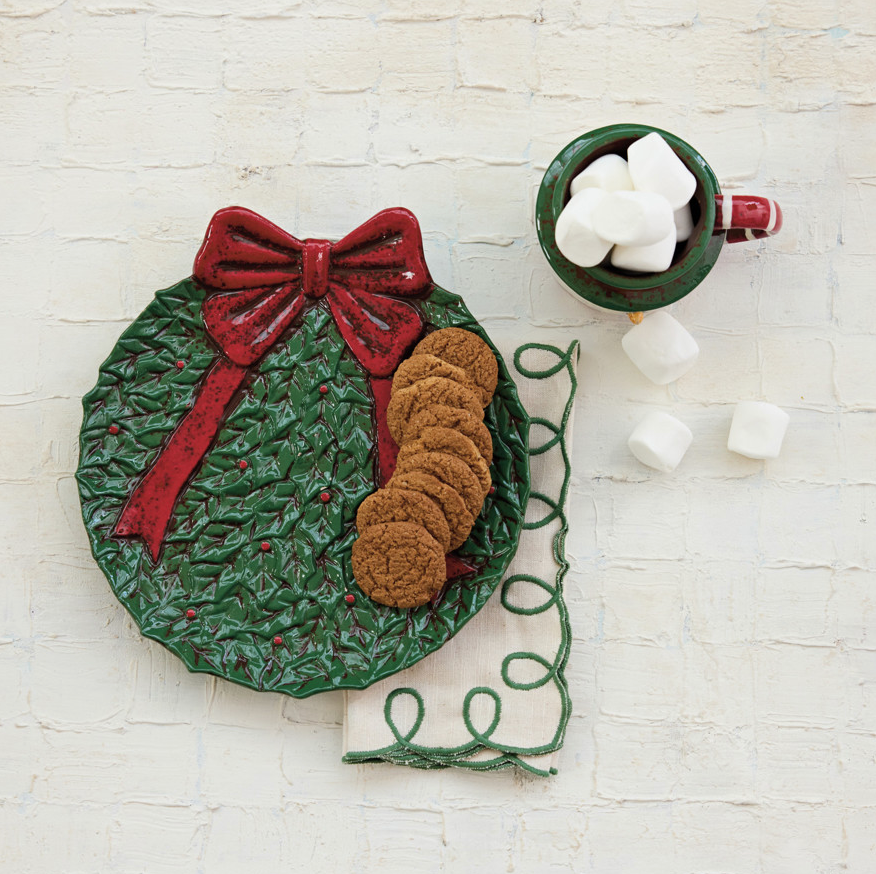 Hand-Painted Ceramic Wreath Shaped Plate with Bow