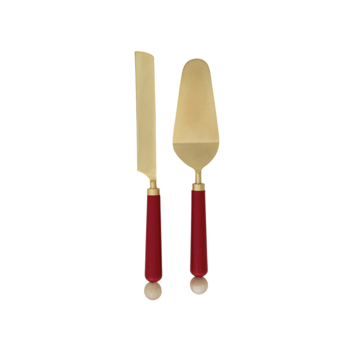 Stainless Steel Cake Servers with Marbled Resin Handles - Set of 2