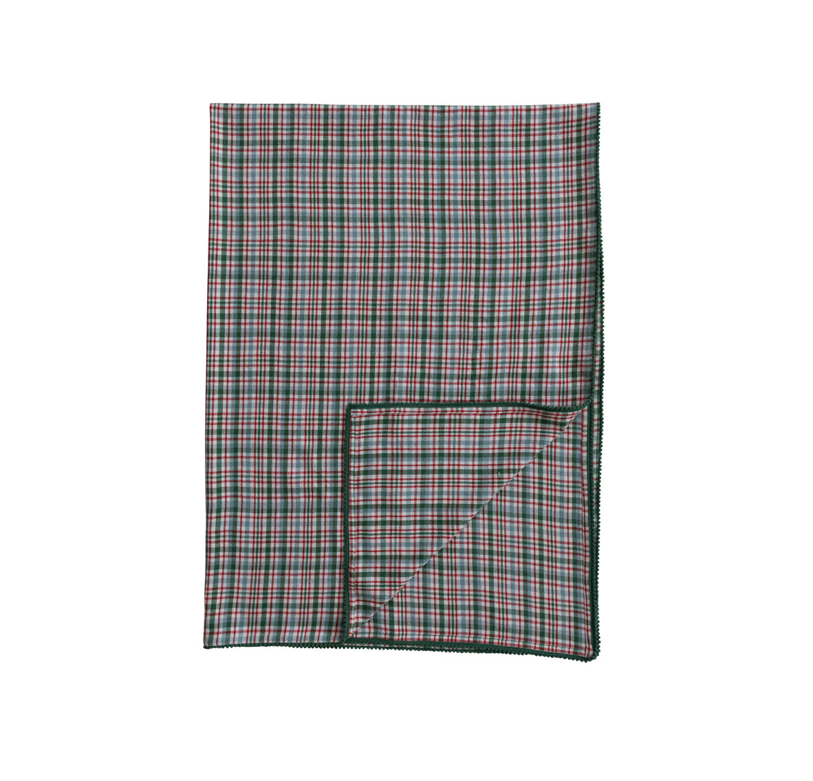 Woven Cotton Table Cloth with Winter Plaid Pattern & Mini Pom Pom Trim