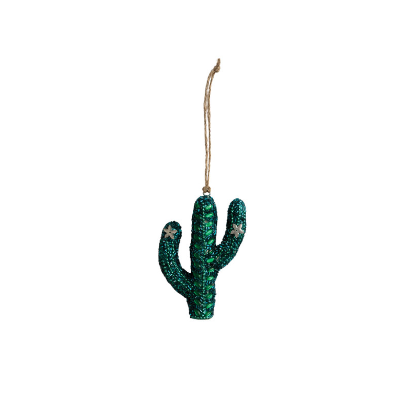 Handmade Beaded Cactus Ornament, Green - Kelly Green