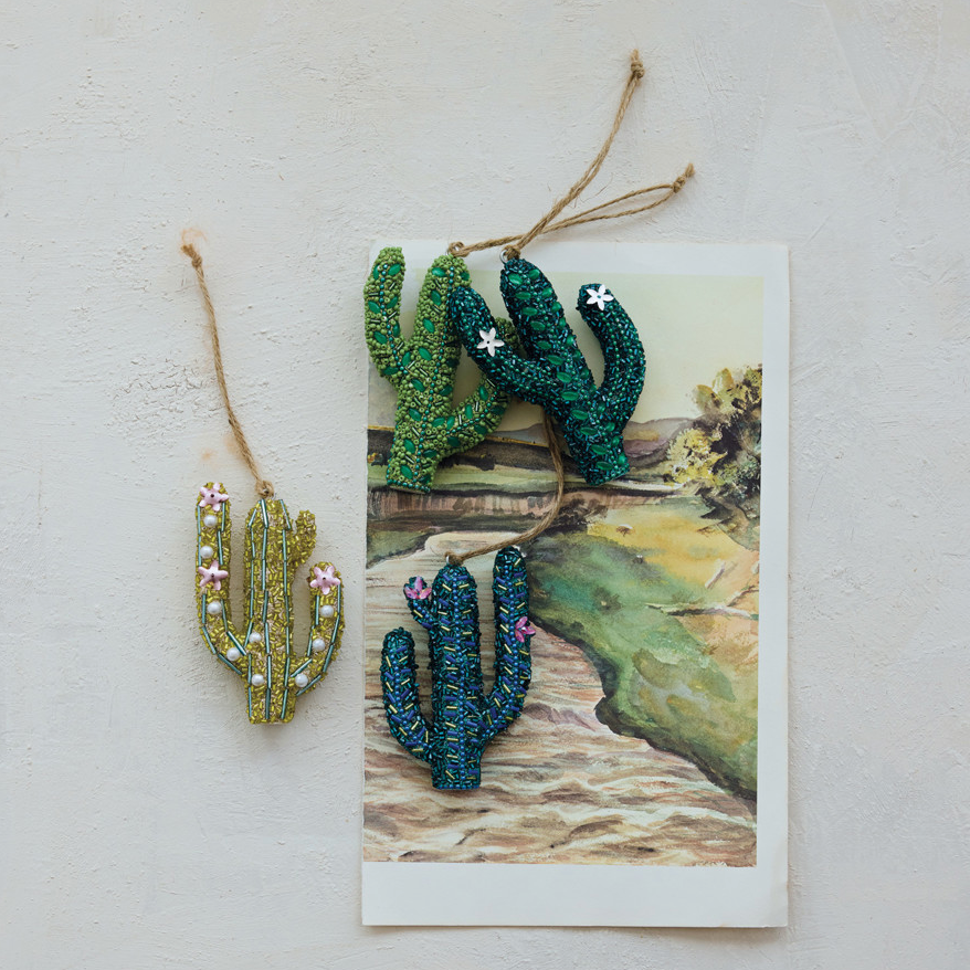 Handmade Beaded Cactus Ornament, Green - 4 Styles