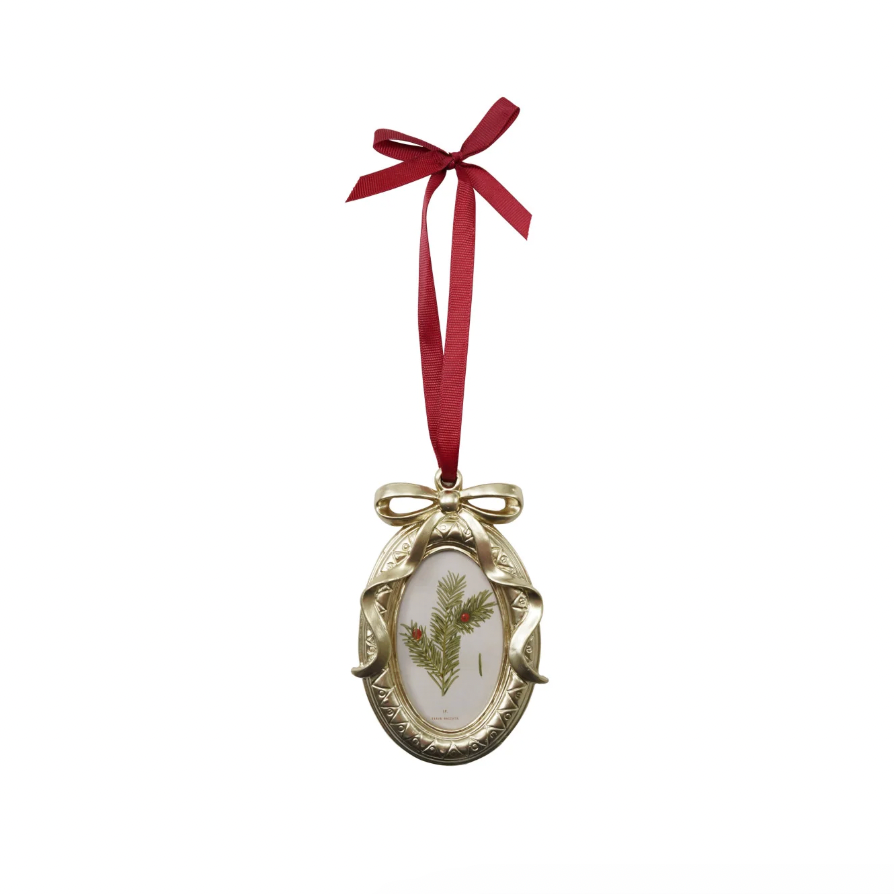 Resin Photo Frame Ornament with Bow & Burgundy Grosgrain Ribbon Hanger