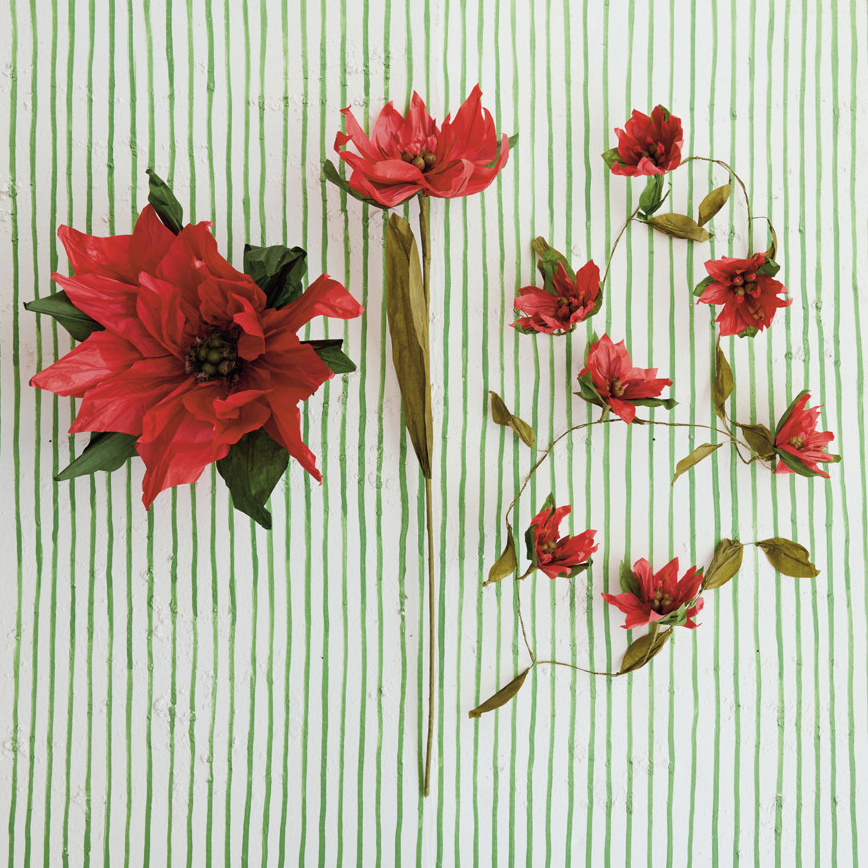 Handmade Paper Poinsettia Garland - Red & Green