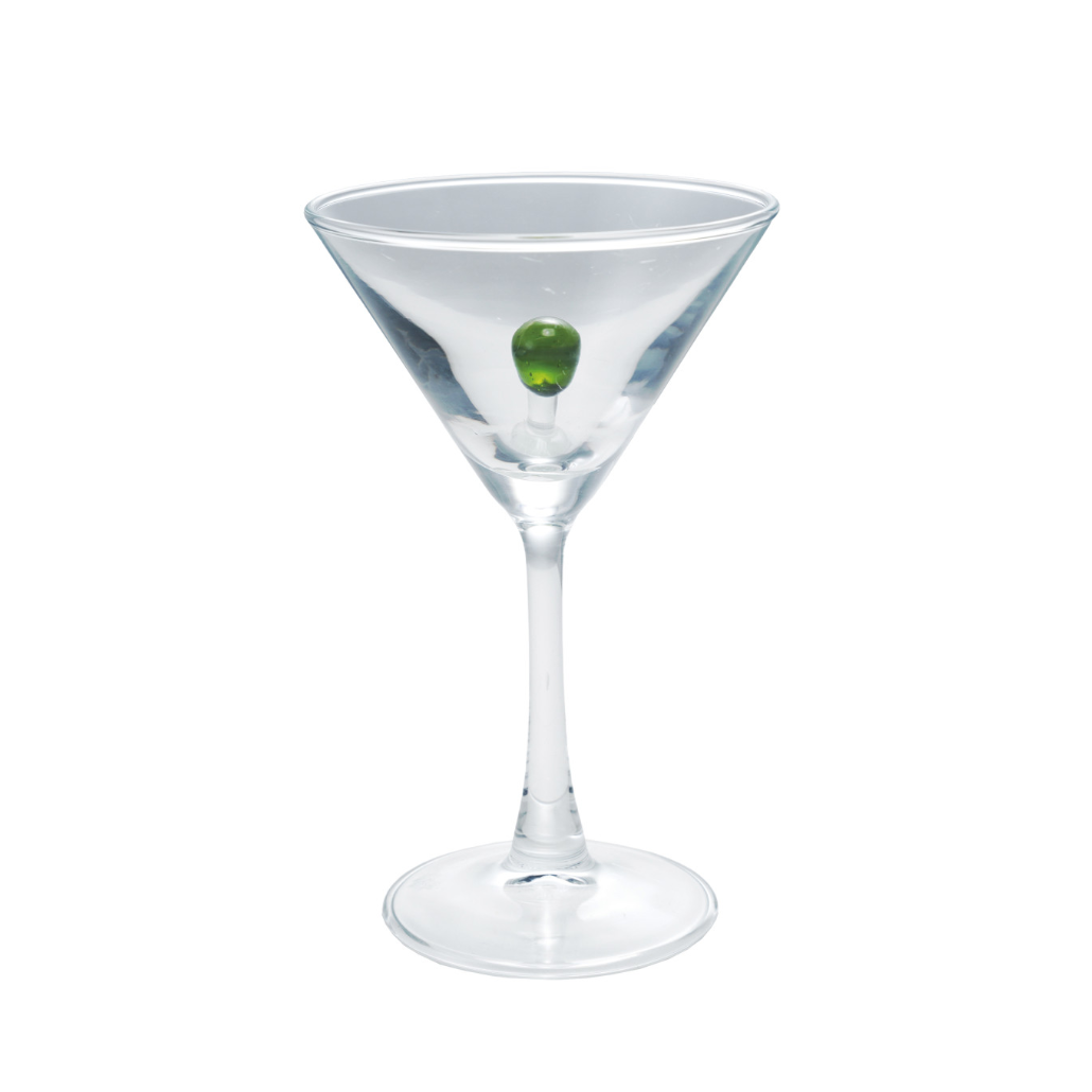 Stemmed Martini Glass with Hand-Blown Olive Inside