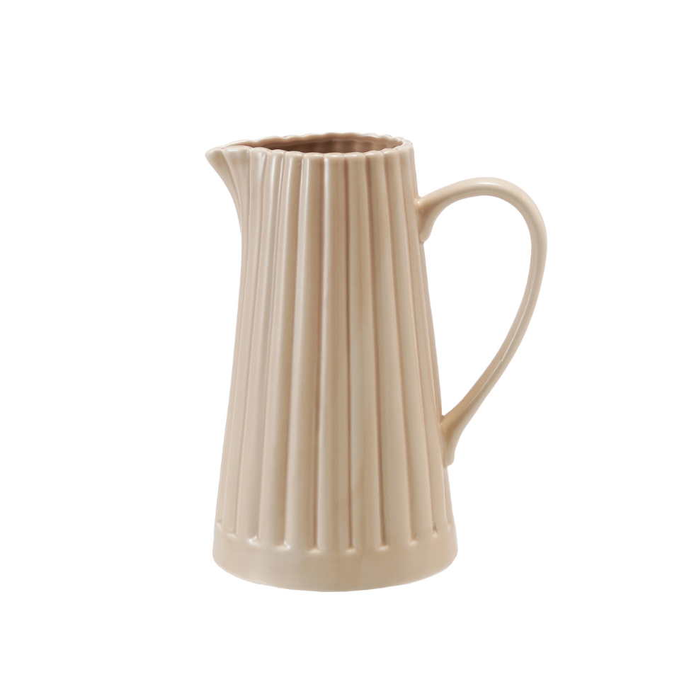 Stoneware Cream Ribbed Pitcher
