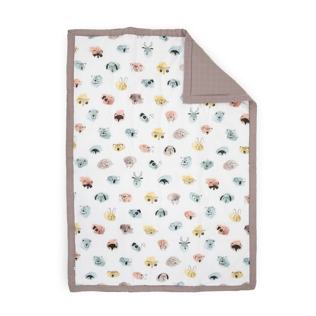 Celebrate their imagination. The Toddler Bedding Set features a variety of themes and prints to help bring their creativity to life as they transition from infant to toddler. 3 piece set includes: 1 Toddler Comforter, 1 crib sheet, 1 pillowcase. Cotton Muslin Toddler Bedding 3 Piece Set - Watercolor Critters