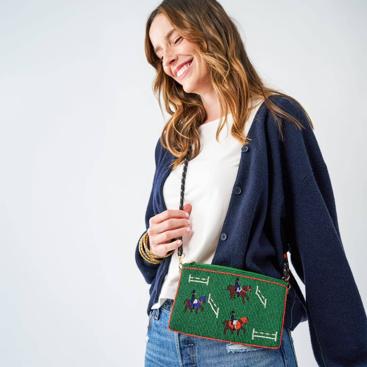 Leila Horse Seed Bead Clutch With Strap