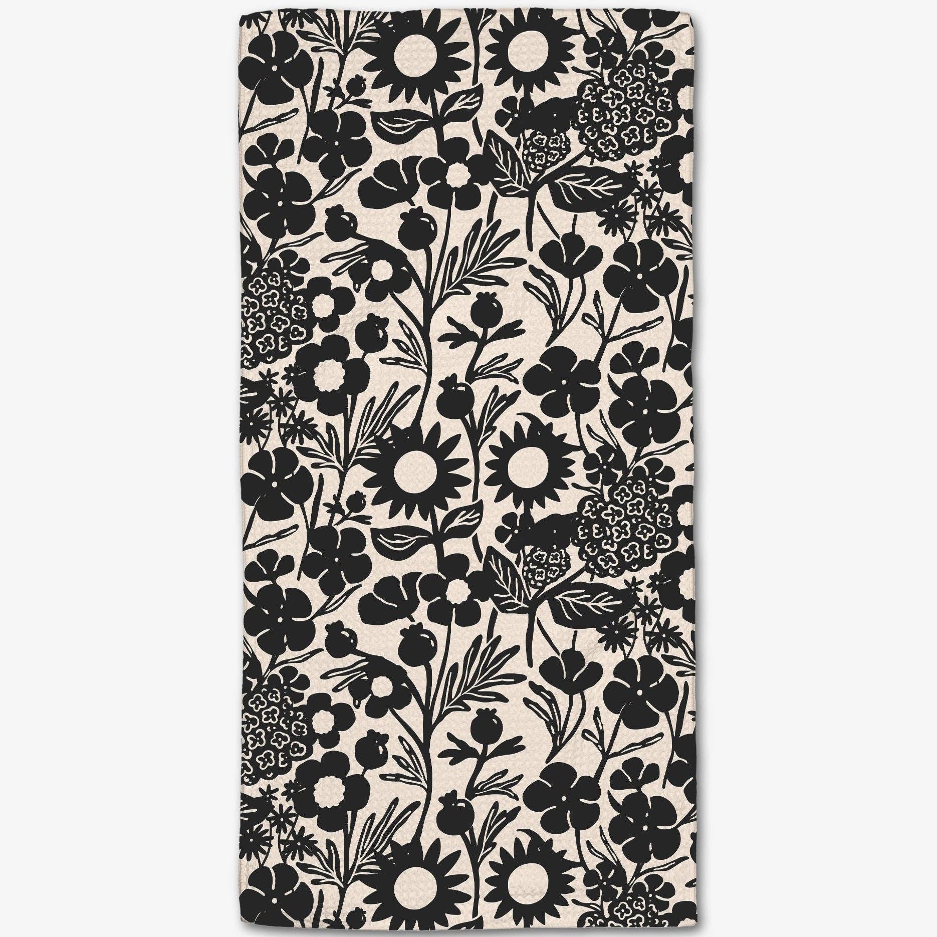 Black Flower Garden Bar Towel