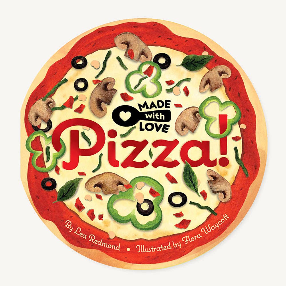 Create the perfect pizza with each turn of the page in this adorable board book that shows any pie is made better with love—and someone to share it with.
Let's make a pizza! Can you guess each ingredient as it's added? Soon the pizza will be ready to eat—overflowing with tasty toppings and piping hot, fresh out of the oven! Artfully drizzled with Lea Redmond's fun-loving guessing game and topped with mouthwatering illustrations from Flora Waycott, this pizza-shaped board book is stacked with treats for all
