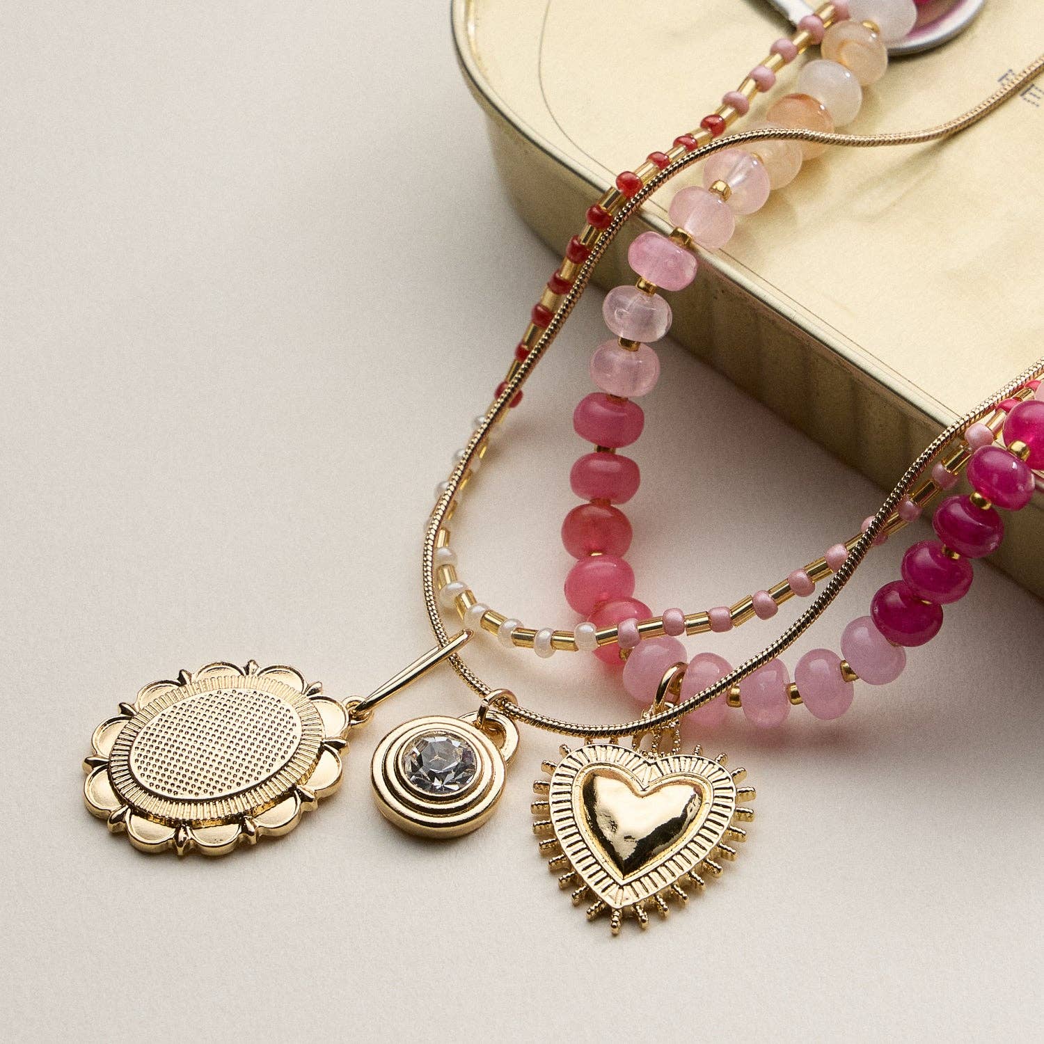 Layered Beaded and Pendant Necklace Set