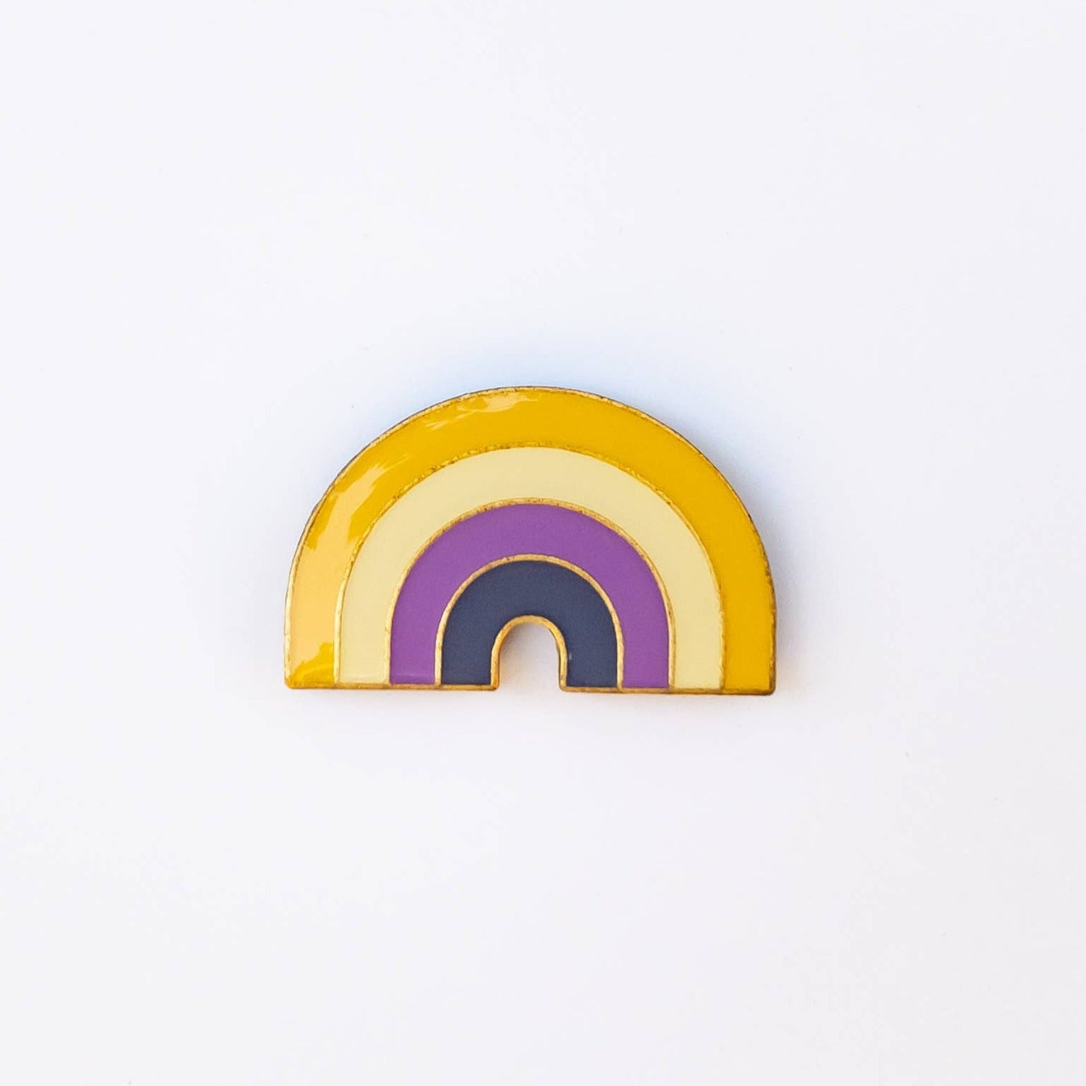 These LGBTQ+ Pride Rainbow pins have an antique brass and glossy epoxy finish for a classy vintage aesthetic. This pin features a retro style non-binary rainbow. Enamel pins are perfect for wearing on jackets, backpacks, bags, and other accessories. They can also be used to decorate pin boards, cork boards, and other surfaces. Enamel pins are also a popular choice for collectors, as they can be used to create a unique and personal collection! Size: 1.25" soft enamel pin