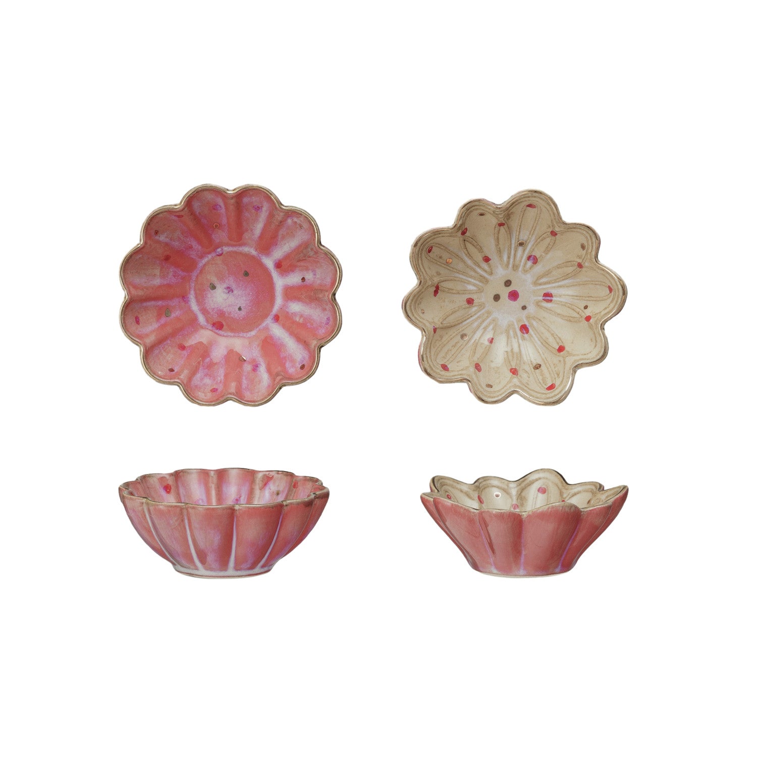 Pink ceramic flower-shaped Bowl on a white background