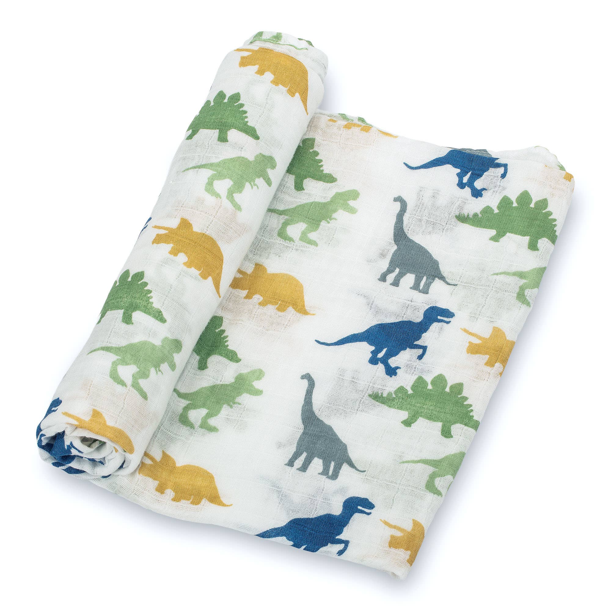 blanket with colorful dinosaur pattern on a white background