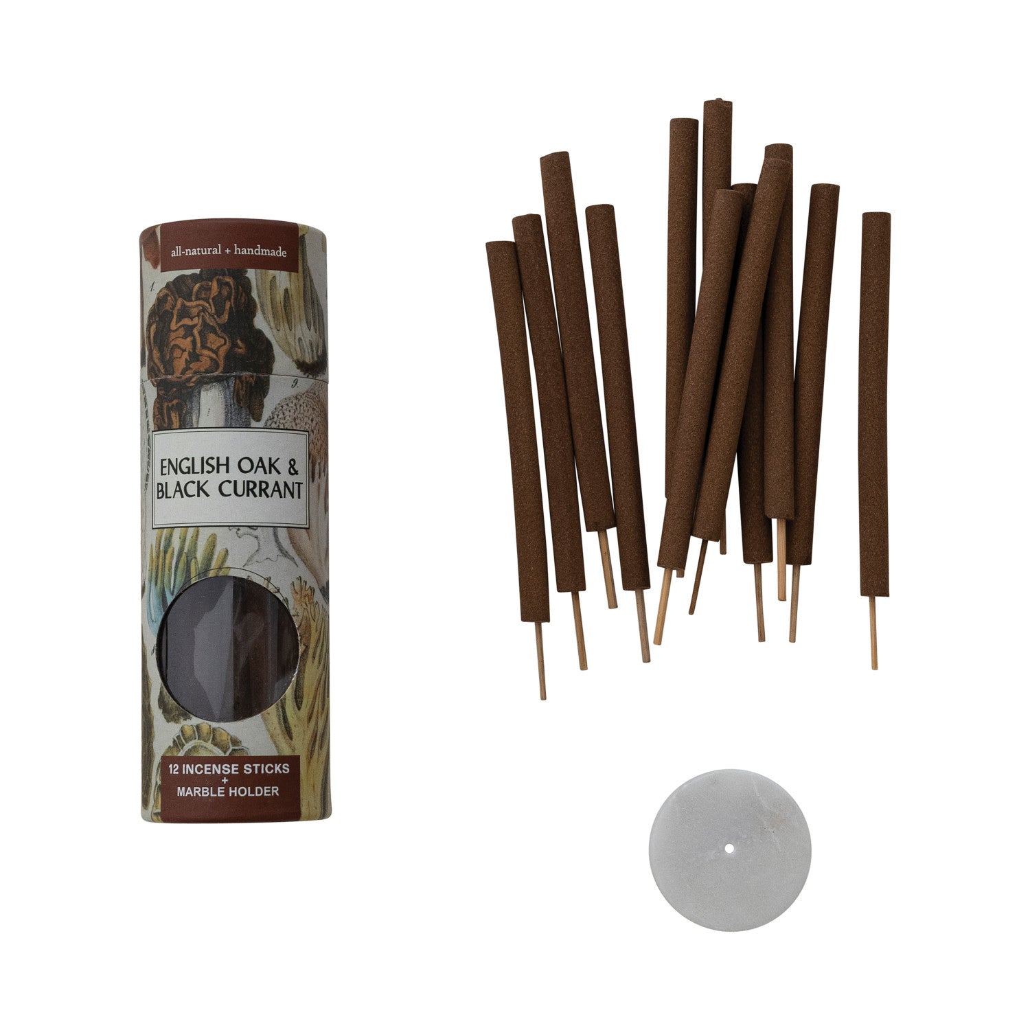English Oak & Black Currant Thick Incense Sticks & Marble Holder