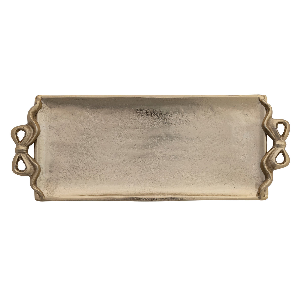 Cast Aluminum Footed Tray with Bow Shaped Handles, Gold Finish